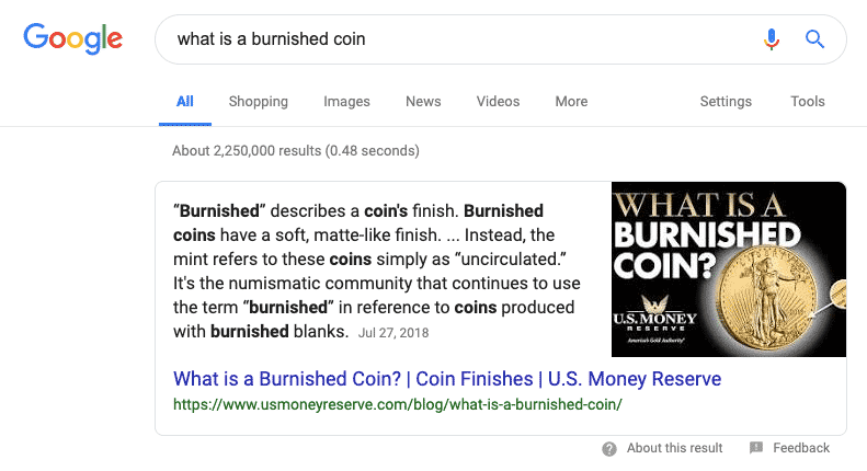 what is a burnished coin SERP