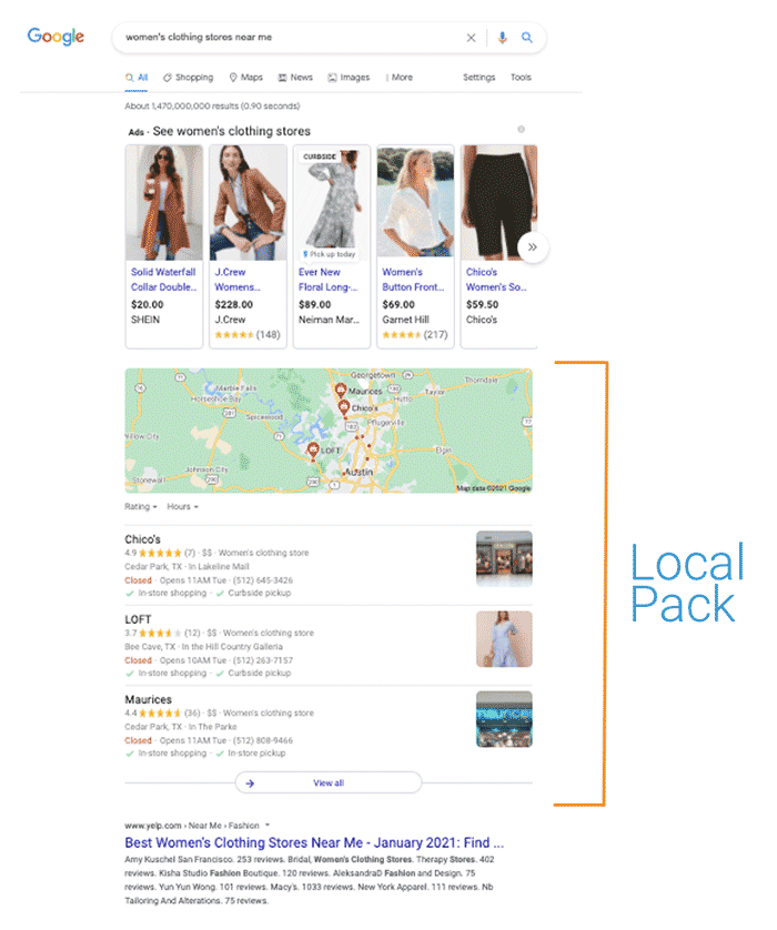Screenshots compling google local pack example