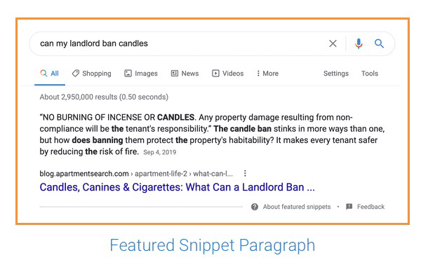 Featured snippet example can landlord ban candles