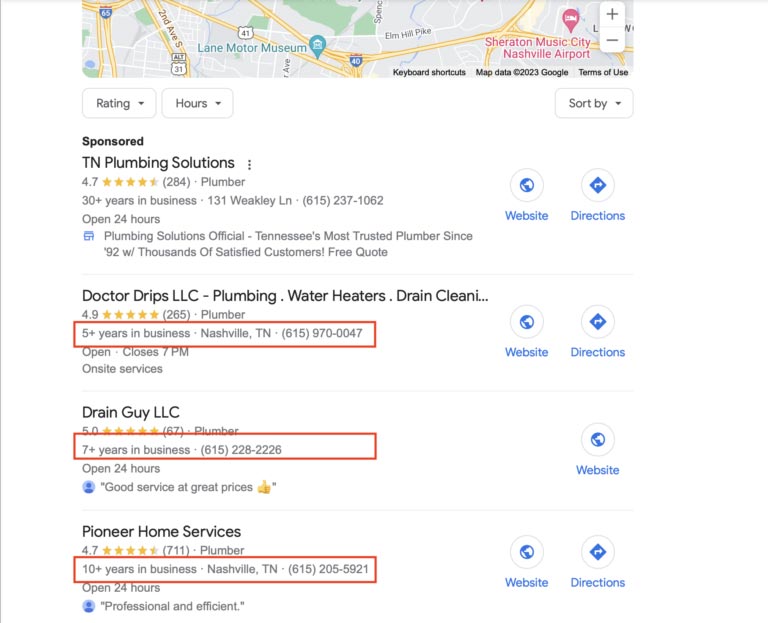 Google Business Profile Years in Business Example