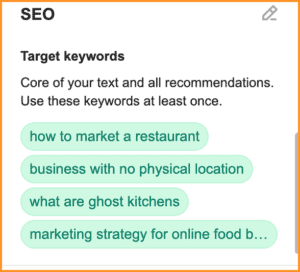screenshot of the semrush seo writing assistant showing the target keyphrases highlighted green