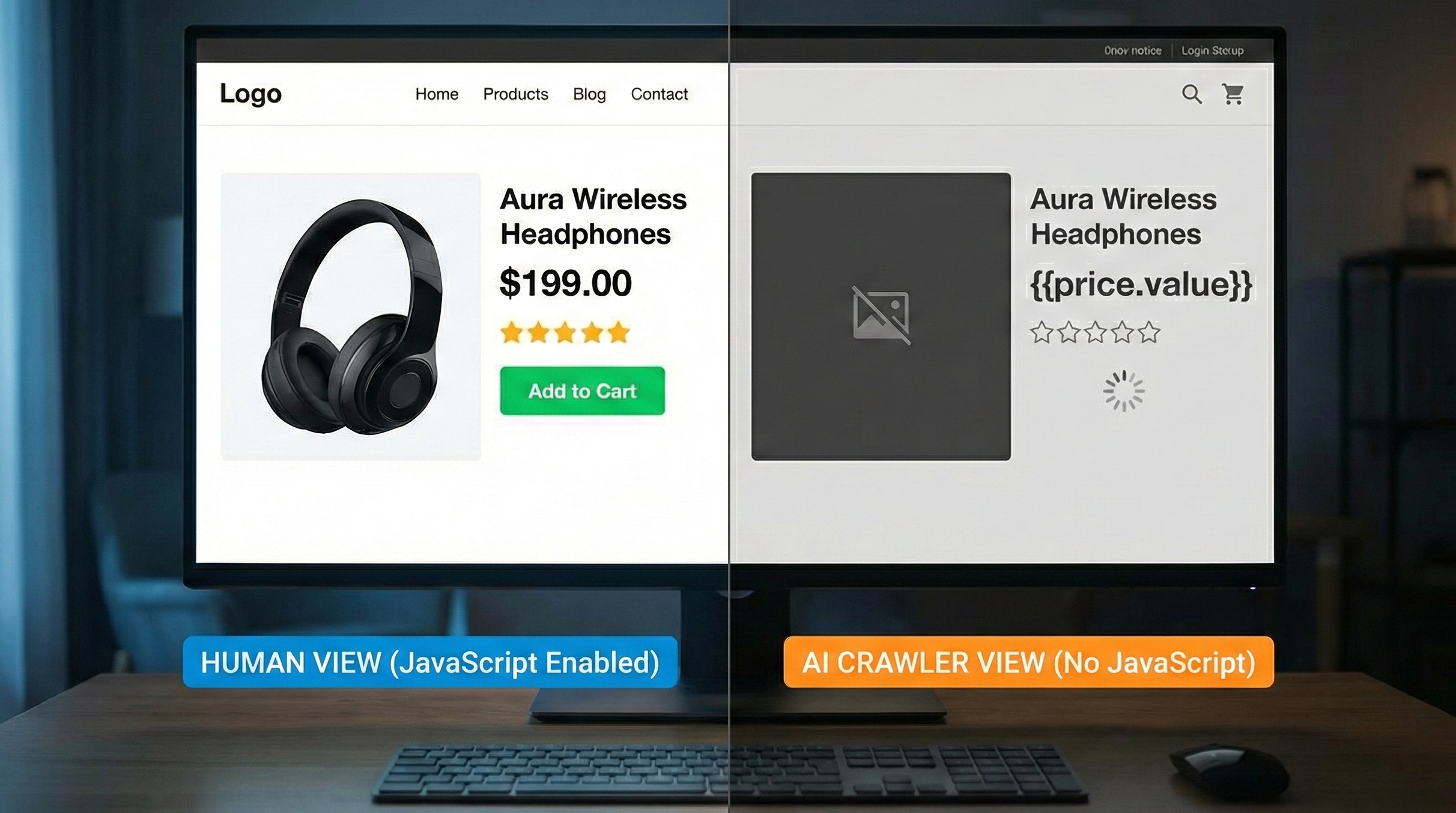 AI doesn't crawl javascript and can't see your products